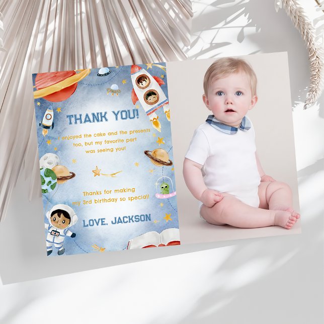 Outer Space Astronaut Birthday Thank You Card  (Creator Uploaded)