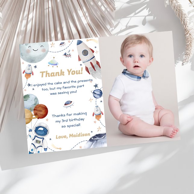 Outer Space Astronaut Birthday Thank You Card (Creator Uploaded)