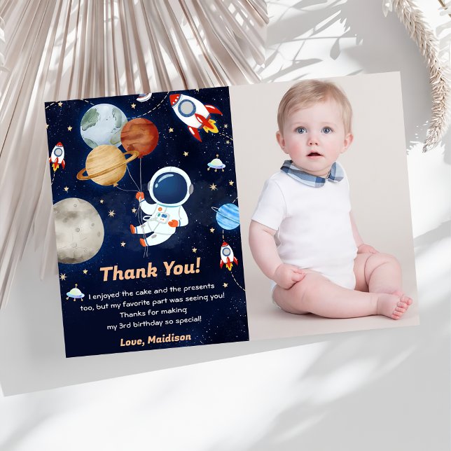 Outer Space Astronaut Birthday Thank You Card  (Creator Uploaded)