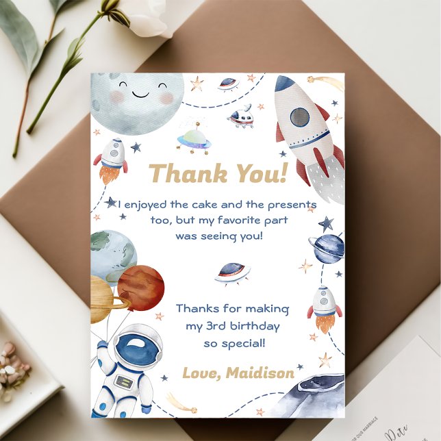 Outer Space Astronaut Birthday Thank You Card (Creator Uploaded)