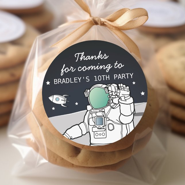 Outer Space Astronaut Birthday Thank You Classic Round Sticker (Creator Uploaded)