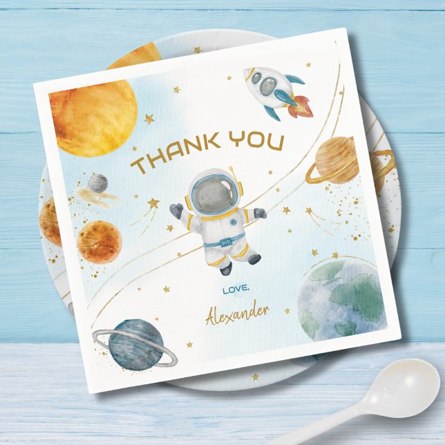 Outer Space Astronaut Birthday Thank You Napkin (Creator Uploaded)