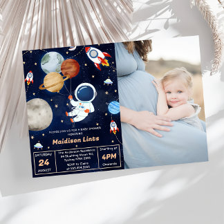Outer Space Astronaut Boy Baby Shower Party Invitation