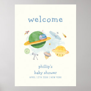 Outer Space Astronaut Boy Baby Shower Welcome Poster