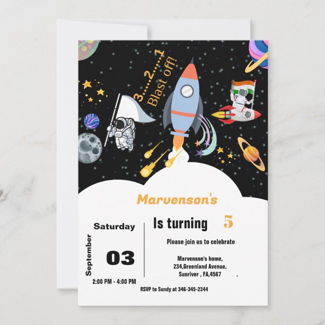 Outer space  astronaut boy birthday  invitation (Front)
