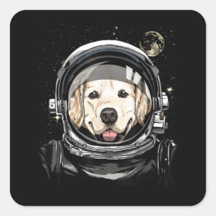 Outer Space Astronaut Golden Retriever Lover Pet D Square Sticker