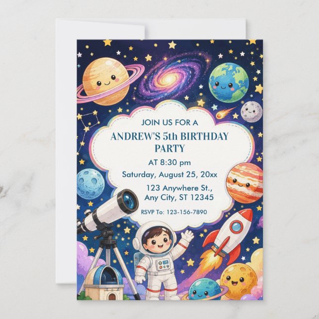 Outer Space Astronaut Kids Birthday Party Invitation (Front)