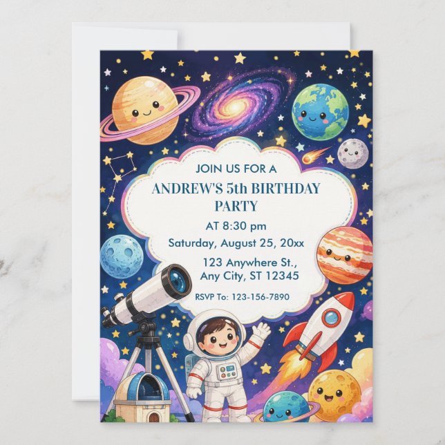 Outer Space Astronaut Kids Birthday Party Invitation (Front)