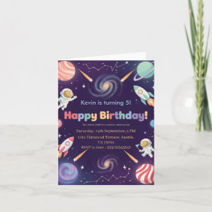 Outer Space Astronaut Kids Happy Birthday Party  Invitation