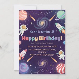 Outer Space Astronaut Kids Happy Birthday Party  Invitation