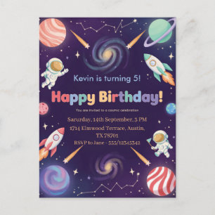 Outer Space Astronaut Kids Happy Birthday Party  Invitation Postcard