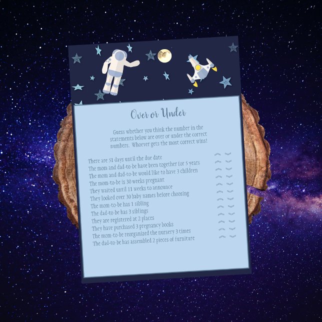 Outer Space Astronaut Over or Under Baby Game Invitation (Creator Uploaded)