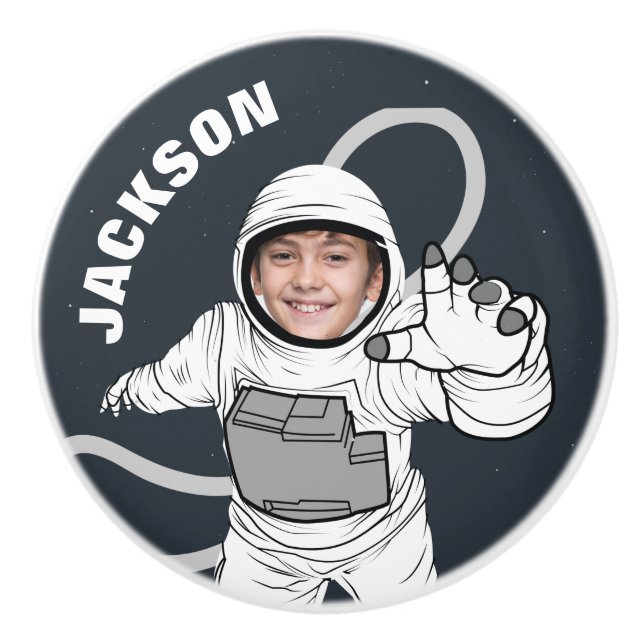 Outer Space Astronaut Photo Personalised Ceramic Knob (Front)