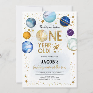 Outer Space Astronaut Planet Galaxy 1st Birthday Invitation
