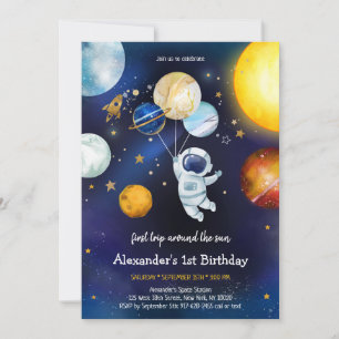 Outer Space Astronaut Planet Galaxy 1st Birthday Invitation