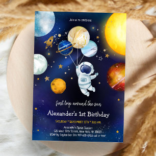 Outer Space Astronaut Planet Galaxy 1st Birthday Invitation