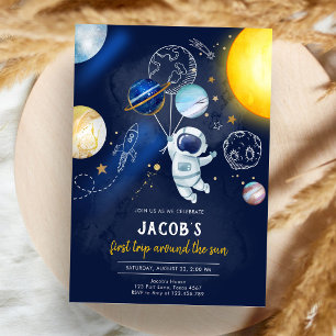 Outer Space Astronaut Planet Galaxy 1st Birthday Invitation