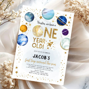 Outer Space Astronaut Planet Galaxy 1st Birthday Invitation