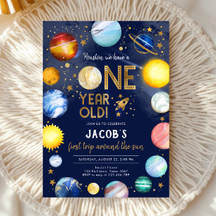 Outer Space Astronaut Planet Galaxy 1st Birthday Invitation