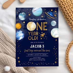 Outer Space Astronaut Planet Galaxy 1st Birthday Invitation
