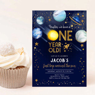 Outer Space Astronaut Planet Galaxy 1st Birthday Invitation