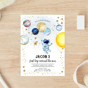 Outer Space Astronaut Planet Galaxy 1st Birthday Invitation