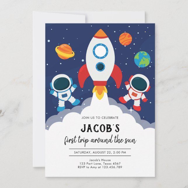 Outer Space Astronaut Planet Galaxy Birthday Invitation (Front)