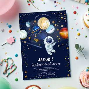 Outer Space Astronaut Planet Galaxy Birthday Invitation