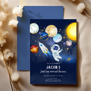 Outer Space Astronaut Planet Galaxy Birthday Invitation