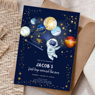 Outer Space Astronaut Planet Galaxy Birthday Invitation