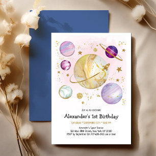 Outer Space Astronaut Planet Galaxy Birthday Invitation