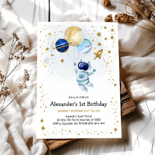 Outer Space Astronaut Planet Galaxy Birthday  Invitation