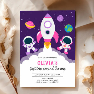 Outer Space Astronaut Planet Galaxy Birthday Invitation