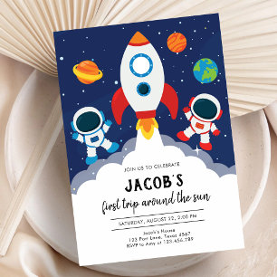 Outer Space Astronaut Planet Galaxy Birthday Invitation
