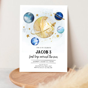 Outer Space Astronaut Planet Galaxy Birthday Invitation