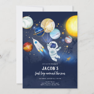 Outer Space Astronaut Planet Galaxy Birthday Invitation