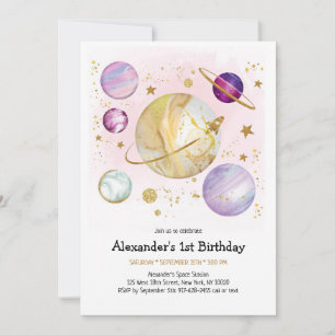 Outer Space Astronaut Planet Galaxy Birthday Invitation
