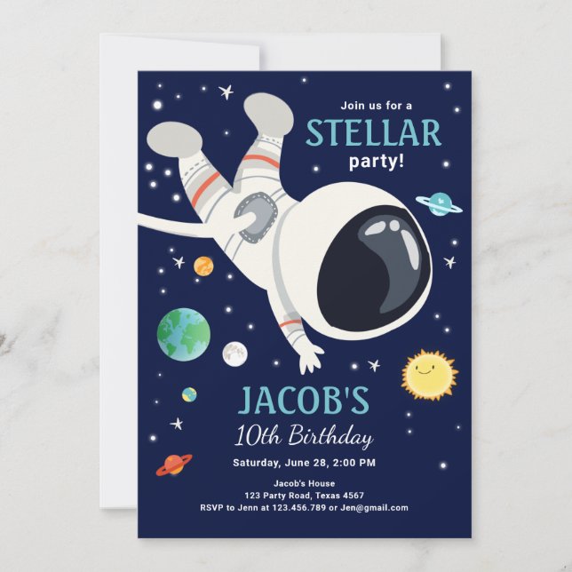 Outer Space Astronaut Planets Galaxy Boy Birthday Invitation (Front)