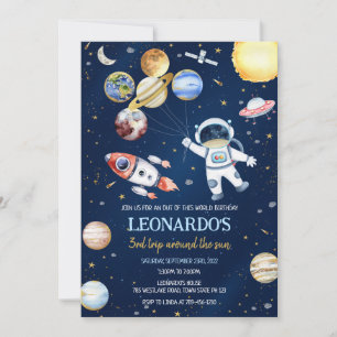 Outer Space Astronaut Rocket Planets Birthday  Invitation