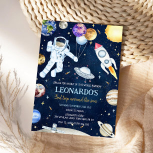 Outer Space Astronaut Rocket Planets Birthday Invitation