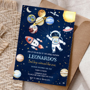 Outer Space Astronaut Rocket Planets Birthday  Invitation