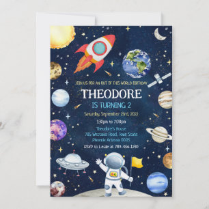 Outer Space Astronaut Rocket Planets Birthday  Invitation