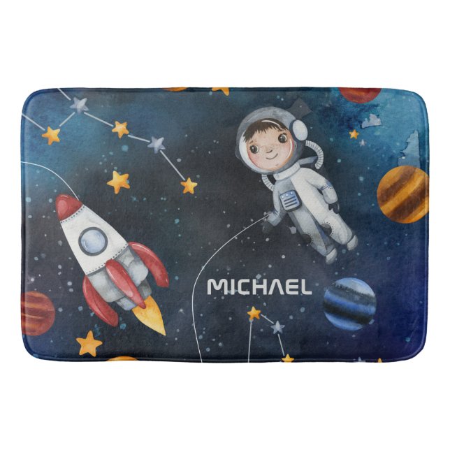 Outer Space Astronaut Shuttle Personalised  Bath Mat (Front)
