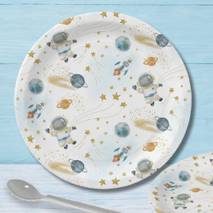 Outer Space Astronaut Stars Pattern Paper Plate