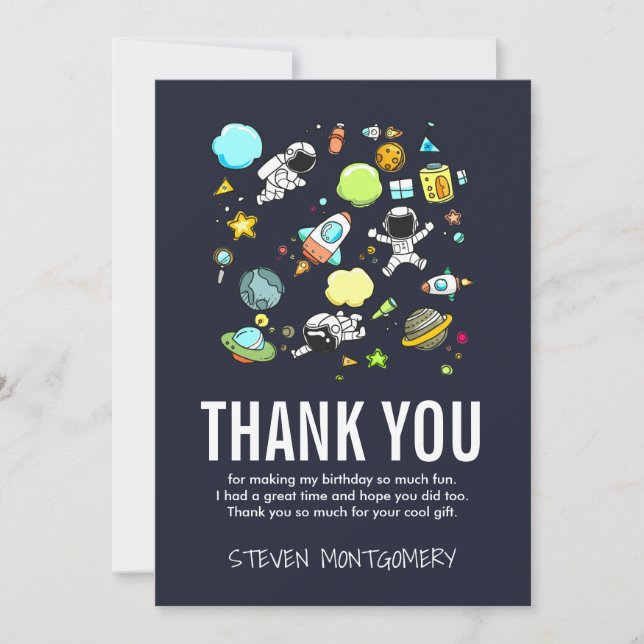 Outer Space Astronauts & Rockets Pattern Thank You (Front)