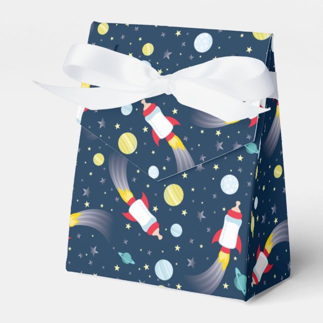 Outer Space Baby Shower Bottle Rocket Spaceship Favour Box (Front Side)