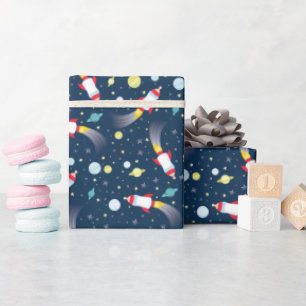 Outer Space Baby Shower Bottle Rocket Spaceship Wrapping Paper