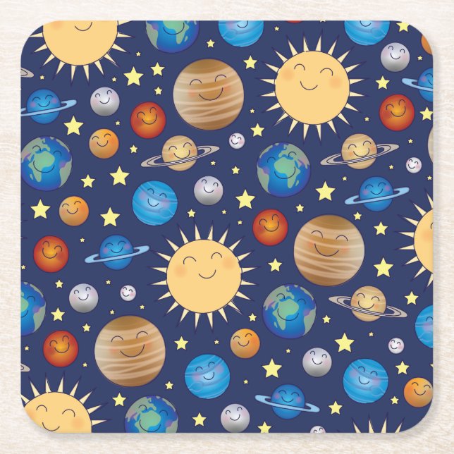 Outer Space Baby Shower Galaxy Universe Stars Square Paper Coaster (Front)