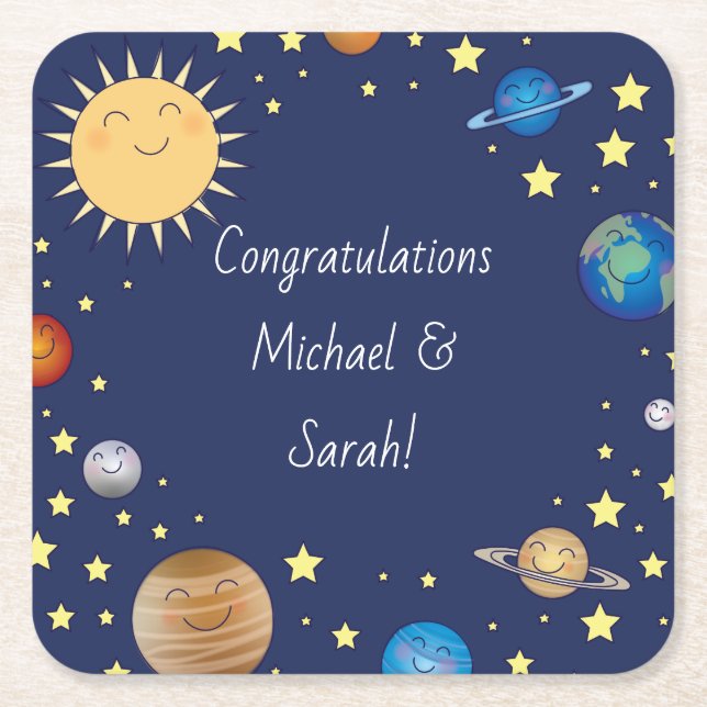 Outer Space Baby Shower Galaxy Universe Stars Square Paper Coaster (Front)