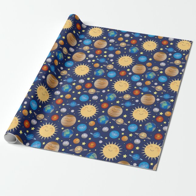 Outer Space Baby Shower Galaxy Universe Stars Wrapping Paper (Unrolled)